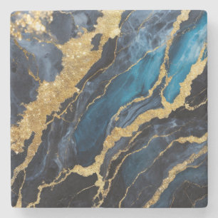Posavasos De Piedra Patrón de canica azul con oro