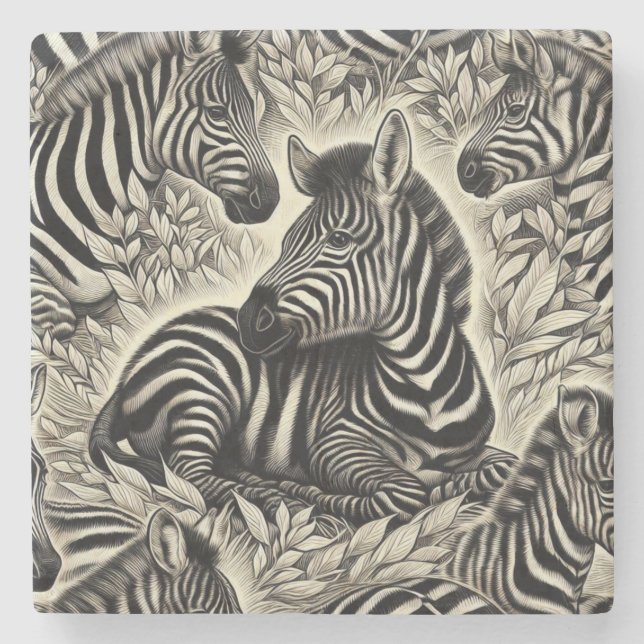 Posavasos De Piedra Patrón de cebra de época (Anverso)