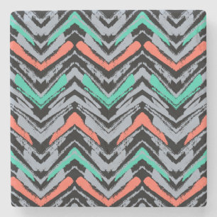 Posavasos De Piedra Patrón De Chevron Dibujado A Mano De Coral, Gris,