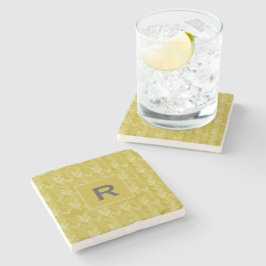 Posavasos De Piedra Patrón de Chevron Herringbone Inicial Dorado Vinta