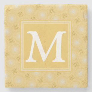 Posavasos De Piedra Patrón de círculos amarillos monogramo