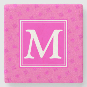 Posavasos De Piedra Patrón de círculos rosados calientes de monograma