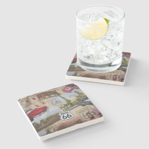 Posavasos De Piedra Patrón de color de la ruta divertida 66