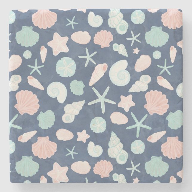Posavasos De Piedra patrón de conchas marinas (Anverso)