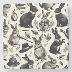 Posavasos De Piedra Patrón de conejo de cosecha