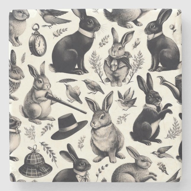 Posavasos De Piedra Patrón de conejo de cosecha (Anverso)