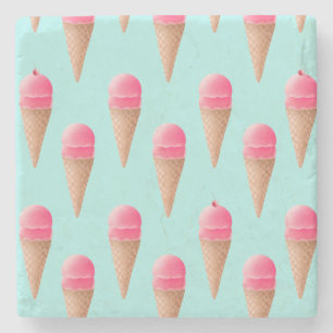 Posavasos De Piedra Patrón de cono de helado de fresa rosa
