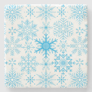 Posavasos De Piedra Patrón de copo de nieve azul