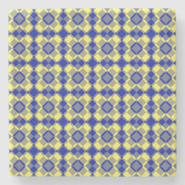 Posavasos De Piedra Patrón de cuadros argyle azul amarillo