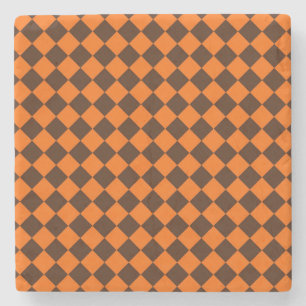 Posavasos De Piedra Patrón de cuadros de diamante naranja marrón