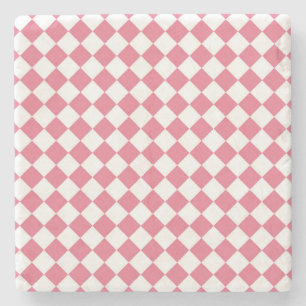 Posavasos De Piedra Patrón de cuadros de diamante rosa blanco