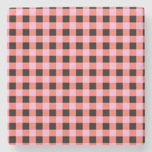 Posavasos De Piedra Patrón de cuadros gingham rosa y negro a cuadros