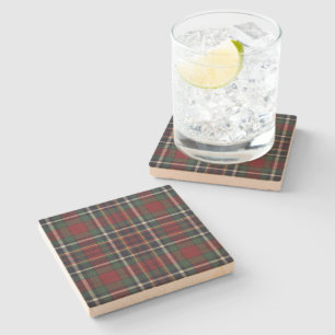 Posavasos De Piedra Patrón de cuadros rojo oscuro verde azul clásico