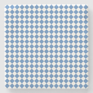 Posavasos De Piedra Patrón de diamante de cuadros azules y blancos