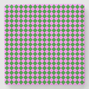 Posavasos De Piedra Patrón de diamante de cuadros rosa verde