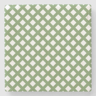 Posavasos De Piedra Patrón de diamante de cuadros verdes y blancos