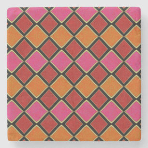 Posavasos De Piedra Patrón de diamante Harlequin vibrante en rojo, nar