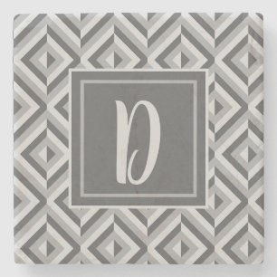 Posavasos De Piedra Patrón de diamante monogramo gris de tres tonos