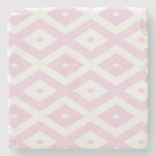 Posavasos De Piedra Patrón de diamante rosa pálido y blanco