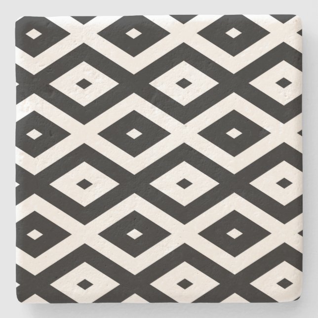 Posavasos De Piedra Patrón de diamantes en blanco y negro (Anverso)