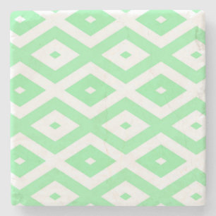 Posavasos De Piedra Patrón de diamantes verde y blanco
