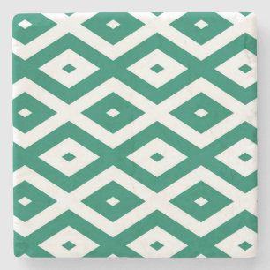 Posavasos De Piedra Patrón de diamantes verdes y blancos de los bosque