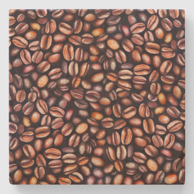 Posavasos De Piedra Patrón de dibujo de lápiz de judías de café Marrón (Anverso)