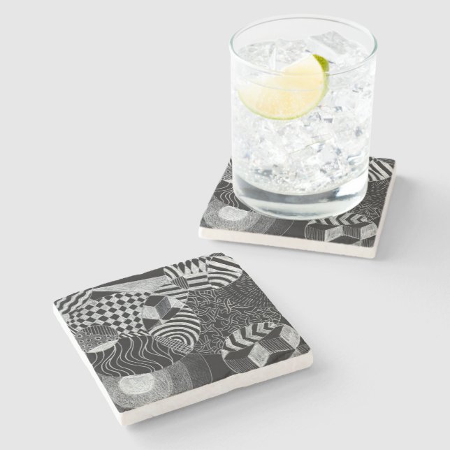 Posavasos De Piedra Patrón de Doodle  (Lateral)