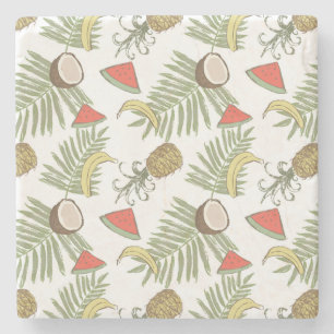 Posavasos De Piedra Patrón de esbozo de fruta tropical