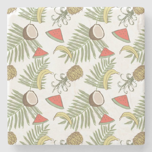 Posavasos De Piedra Patrón de esbozo de fruta tropical (Anverso)