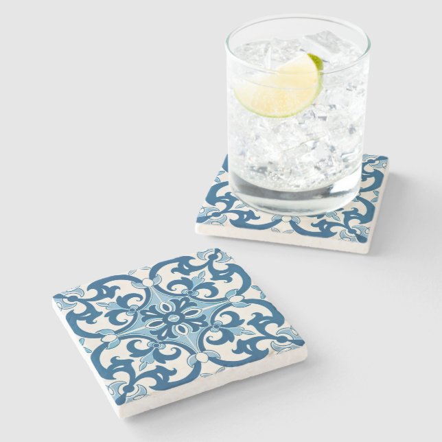 Posavasos De Piedra Patrón de estilo Azulejo Fleur De Lis (Lateral)