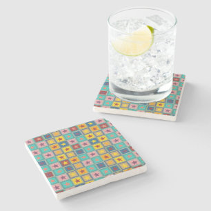 Posavasos De Piedra Patrón de estrellas de colores divertidos + tu ide