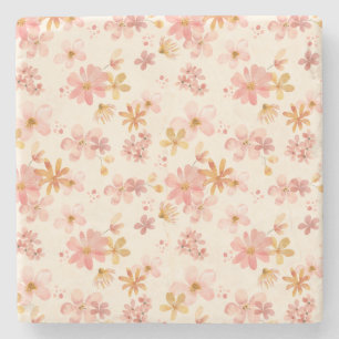 Posavasos De Piedra Patrón de flor botánica de la tierra rústica Boho