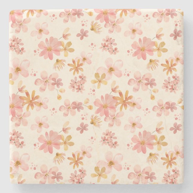 Posavasos De Piedra Patrón de flor botánica de la tierra rústica Boho (Anverso)