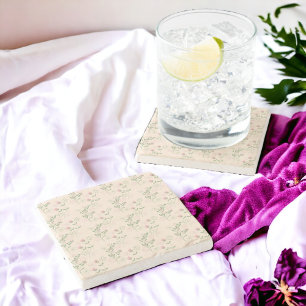 Posavasos De Piedra Patrón de flor del Retro Verde Rosa Y2K 70