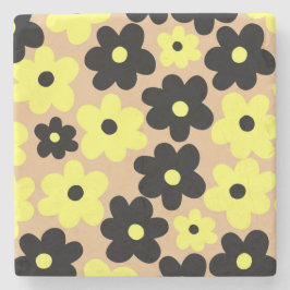 Posavasos De Piedra Patrón de flor hippie amarillo-negro