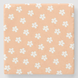 Posavasos De Piedra Patrón de flor hippie blanco