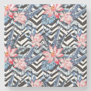 Posavasos De Piedra Patrón de flor tropical Lotus