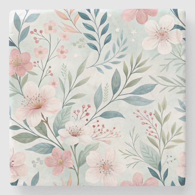 Posavasos De Piedra Patrón de flores (Anverso)