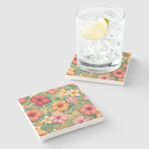 Posavasos De Piedra patrón de flores decorativas de aloha de Hawái