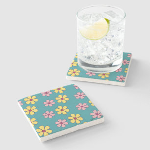 Posavasos De Piedra Patrón de flores grandes y pequeñas