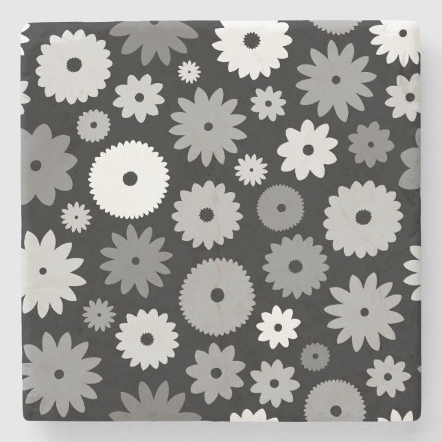 Posavasos De Piedra Patrón de flores monocromas (Anverso)