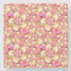 Posavasos De Piedra patrón de flores rosadas groovy