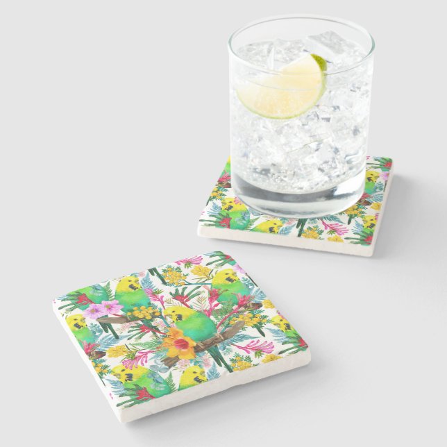 Posavasos De Piedra Patrón de flores silvestres de Budgeriára australi (Lateral)