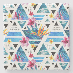 Posavasos De Piedra Patrón de flores tropicales geométricas