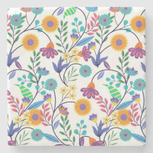 Posavasos De Piedra Patrón de fondo floral exótico colorido-23145