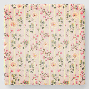 Posavasos De Piedra Patrón de franja floral rosa suave