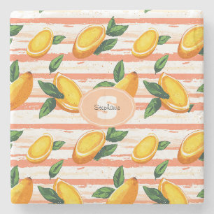 Posavasos De Piedra Patrón de frutas de mango con hojas verdes