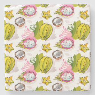 Posavasos De Piedra Patrón de frutas texturadas de mano libre