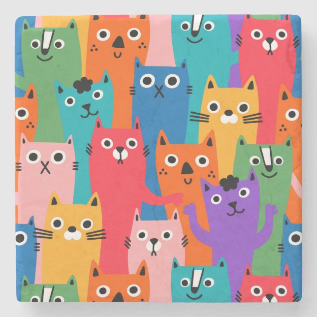 Posavasos De Piedra Patrón de gatos coloridos (Anverso)